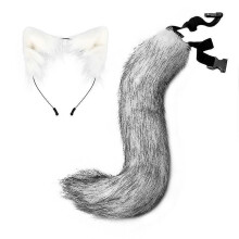 (Grey White) 2 stuks verstelbare vos en kat cosplay accessoires, imitatiebont staart en oor hoofdband voor halloween feest
