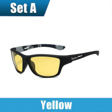 (Yellow, Set A) Her gepolariseerde sportzonnebril voor heren, UV400 bescherming, lichte plastic frame, voor buiten fietsen en windbescherming