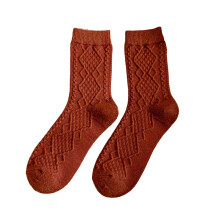 (Light red) Damensocken, Acrylfaser, dick gestrickt, mit Rautenmuster, hohe Elastizität, einfarbig, Vintage-Stil, Größe 35-40