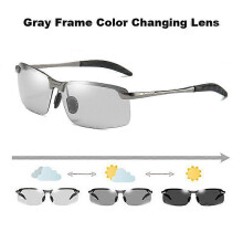 (Color2) Occhiali da sole da uomo fotocromatici polarizzati, montatura in alluminio, lenti TAC, protezione UV, guida, larghezza lente 66mm