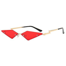 (Red) Semi Rimless Triangle Metal Sunglasses for Women Cat Eye Half Frame UV400 Lens