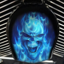 (F) Motorcycle Cowbell Horn Cover compatible with Harley, Horror Skull Decorative Motorcycle Accessory, Gothic Death Biker Decoration