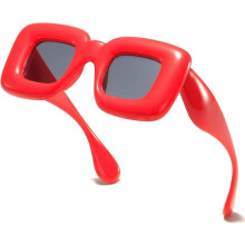 (Red) Bold Cute Square Inflated Sunglasses, Lip Shape Design, UV Protection, Lightweight Durable Materials, For Outdoor Beach Music Festival Daily Use