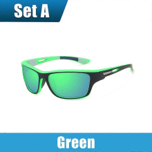 (Green, Set A) Mens Polarised Sports Sunglasses, UV400 Protection, Tac Polarised Lens, Plastic Frame, for Outdoor Cycling Windproof Sand Activities