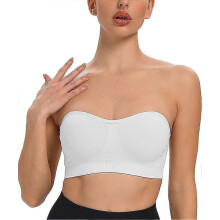 (white, S) Strapless bandeau-bh met uitneembare gewatteerde cups, naadloze nylon tube top en verstelbare transparante bandjes.