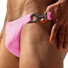 (Pink, XL) Bañador de compresión para hombre, cierre metálico de liberación rápida, bajo en cintura, nylon y spandex, para playa y surf