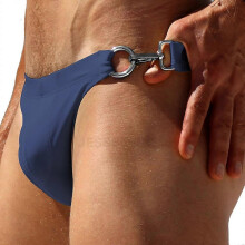 (navy, L) Bañador de compresión para hombre, cierre metálico de liberación rápida, bajo en cintura, nylon y spandex, para playa y surf