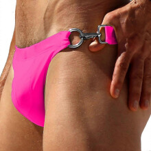 (fushia, L) Slip da nuoto uomo a sgancio rapido, chiusura metallica su un lato, vita bassa, asciugatura rapida, per spiaggia e surf