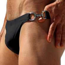 (Black, XXL) Bañador de compresión para hombre, cierre metálico de liberación rápida, bajo en cintura, nylon y spandex, para playa y surf