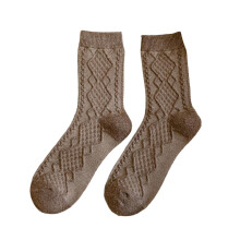 (Dark brown) Women Socks, Thick High Elasticity Rhombus Texture, Mid Calf, Warm Acrylic