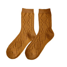 (Yellow) Women Socks, Thick High Elasticity Rhombus Texture, Mid Calf, Warm Acrylic