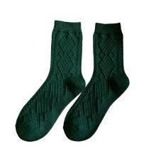 (Green) Women Socks, Thick High Elasticity Rhombus Texture, Mid Calf, Warm Acrylic