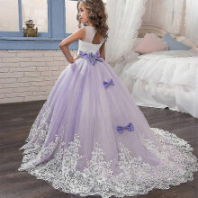 (406 Purple, 13) Girls Lace Ball Gown Sleeveless O-neck Ankle-Length Formal Prom Dress For Kids Teens 4-14 Years Wedding Party Evening Bridesmaid