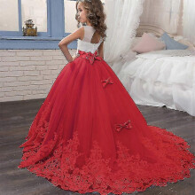(406 Red, 14) Girls Lace Ball Gown Sleeveless O-neck Ankle-Length Formal Prom Dress For Kids Teens 4-14 Years Wedding Party Evening Bridesmaid