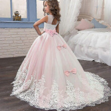 (406 Pink, 14) Girls Lace Ball Gown Sleeveless O-neck Ankle-Length Formal Prom Dress For Kids Teens 4-14 Years Wedding Party Evening Bridesmaid