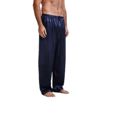 (Blue, L) Herren Seide Satin Pyjama Hose, lang locker, elastischer Kordelzug Bund, einfarbig Nachtwäsche für alle Jahreszeiten