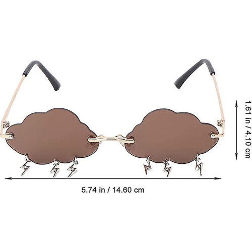 (Coffee) Rimless Sunglasses with Cloud-Shaped Sequin Design UV400 Spring Hinge for Comfort 1