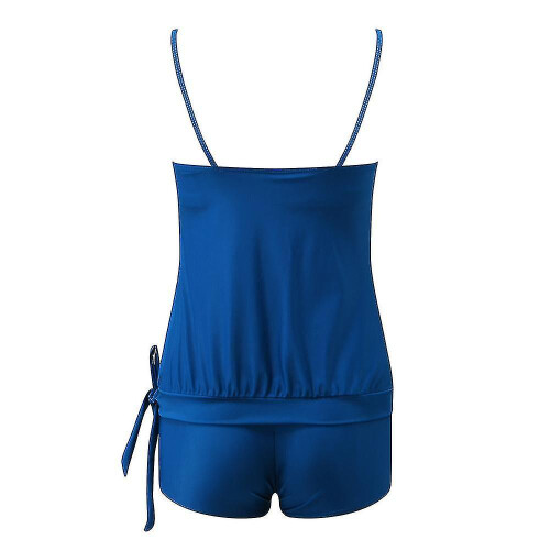 (Blue, XL) Women's Two-Piece Swimsuit Solid Colour Soft Padded Beach Pool Holiday 2