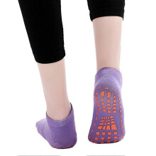 (Purple, M) Rutschfeste Sportsocken aus Baumwolle für Trampolin, Fitnessstudio und Heimgebrauch, Größen 36-42, 2 Paar