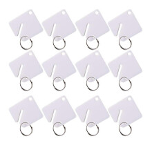 (A) Square Slotted Acrylic Key Tags with Hook, 60 Pack, Write-on Blank Labels, Round Split Ring, for Office Valet Gym Key Organisation