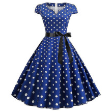 (Dark Blue, L) Abito da sera/ballo/swing da donna vintage anni '50/'60 a pois, in misto cotone, stile rockabilly.