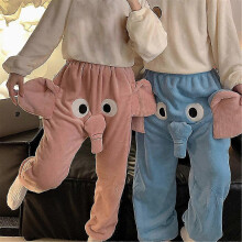 (Blue Elephant, L) Norsunluukuvioiset 3D-flanellipyjamahousut miehille ja naisille, unisex-pariskuntien yöasut, sarjakuvaeläinten talvihousut kotiin