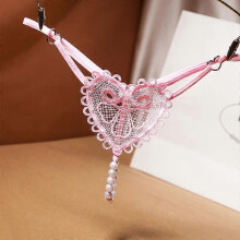 (Pink) Damesstring met bloemenborduurwerk, ultradun en doorschijnend, met parelmassagefunctie, comfortabele lingerie.