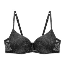 (Black, 95d) Damen-BH mit Blumenmuster, 3/4 Cup Push Up Plunge, verstellbare Träger, atmungsaktiv, Große Größen, Rückenverschluss