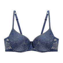 (Blue, 75b) Damen-BH mit Blumenmuster, 3/4 Cup Push Up Plunge, verstellbare Träger, atmungsaktiv, Große Größen, Rückenverschluss