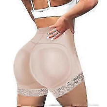 (Beige, XL) Dames corrigerende slip met uitneembare vulling en kanten afwerking voor een liftend effect rond de billen.
