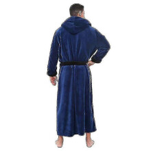 (Dark Blue Black, XL) Bata de baño con capucha para hombre, de poliéster, cálida y larga, para invierno.