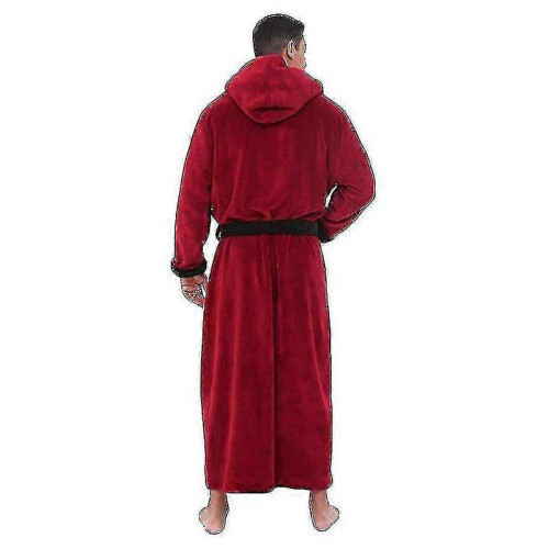 (Red Black, XL) Accappatoio da uomo con cappuccio, foderato in pile, lunghezza lunga. 2