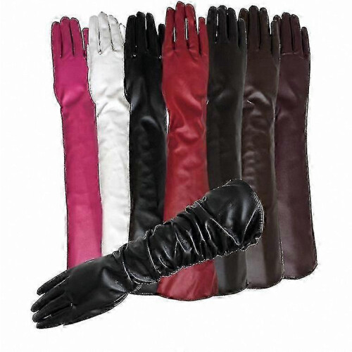 (White, S) Women's Leather Gloves S/M/L Size, Wrist Length Solid Colour with Extended Silk Lining 1