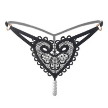 (Black) Damen-Tanga mit Blumenstickerei, ultradünnes, durchsichtiges Netzgewebe, Perlenmassage-Slip für den täglichen Gebrauch