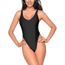 (A-black, Large) Costume da bagno intero a perizoma, scollatura profonda, spalline regolabili, adatto anche come body per uso quotidiano
