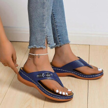 (Blue, 37) Women's Orthopedic Wedge Flip-flop Sandals, Imitation Leather Upper, Rubber Soles, 3cm Heel, for Indoor Outdoor Beach Leisure