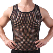 (M, Black) Chaleco sin mangas mujer, diseño transparente con calados, elástico transpirable para descanso y dormir, todas las estaciones, poliéster