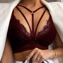 (Red, 2XL) Spitzen-BH mit Harness für Damen, Push-up-Dessous aus Polyester mit Trägern für Damen