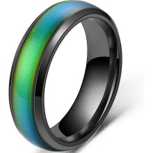 (Black) Anillo de acero inoxidable que cambia de color según la temperatura para hombres y mujeres (alianza de boda)