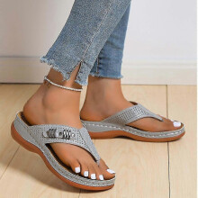 (Gray, 42) Women's Orthopedic Wedge Flip-flop Sandals, Imitation Leather Upper, Rubber Soles, 3cm Heel, for Indoor Outdoor Beach Leisure
