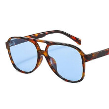 (Leopard) Gafas de sol de aviador para mujer con montura extragrande y lentes de espejo naranjas.