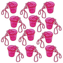 (Rose Red) 12 Pcs Bride Shot Necklace Cups, PC-Plastic 2 Ounce Shot Glass Necklaces, 78cm Chain, for Birthday Wedding Christmas Party Celebrations