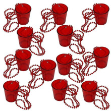 (Big red) 12 Pcs Bride Shot Necklace Cups, PC-Plastic 2 Ounce Shot Glass Necklaces, 78cm Chain, for Birthday Wedding Christmas Party Celebrations