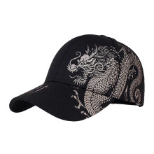 (Black) Honkbalpet met Chinese drakenpatroon, verstelbaar, met verlengde rand voor zonbescherming, uniseks voor buitenactiviteiten