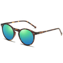 (Leopard-Blue, C7) Retro Polarized Sunglasses for Women, Vintage Small Round Frame, Polarized Lens UV400 Protection Eyewear
