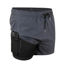 (Dark Grey, XL) Double Layer Men's Swimming Trunks, 2-in-1 with Compression Liner, Quick Dry 4-Way Stretch, Zipper Sand Proof Pockets