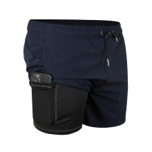 (Dark Blue, XXL) Bañador de hombre de doble capa, 2 en 1 con forro de compresión, bolsillos antiarena con cremallera, secado rápido elástico