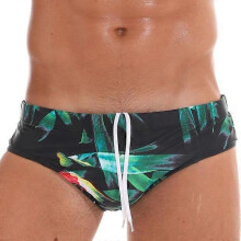 (Bamboo, XXL) Ademende zwembroek met print voor heren, gemaakt van polyester en spandex, verkrijgbaar in grote maten, geschikt om mee te zwemmen.
