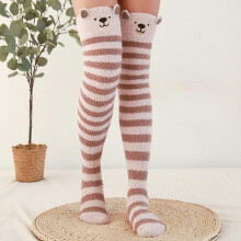 (beige) Calcetines altos hasta la rodilla para mujer, poliéster grueso, talla única, lavar solo a mano.