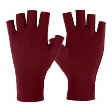 (Red) Gants demi-doigts rayés longueur coude pour femme, polyester respirant anti-UV protection solaire pour conduite été